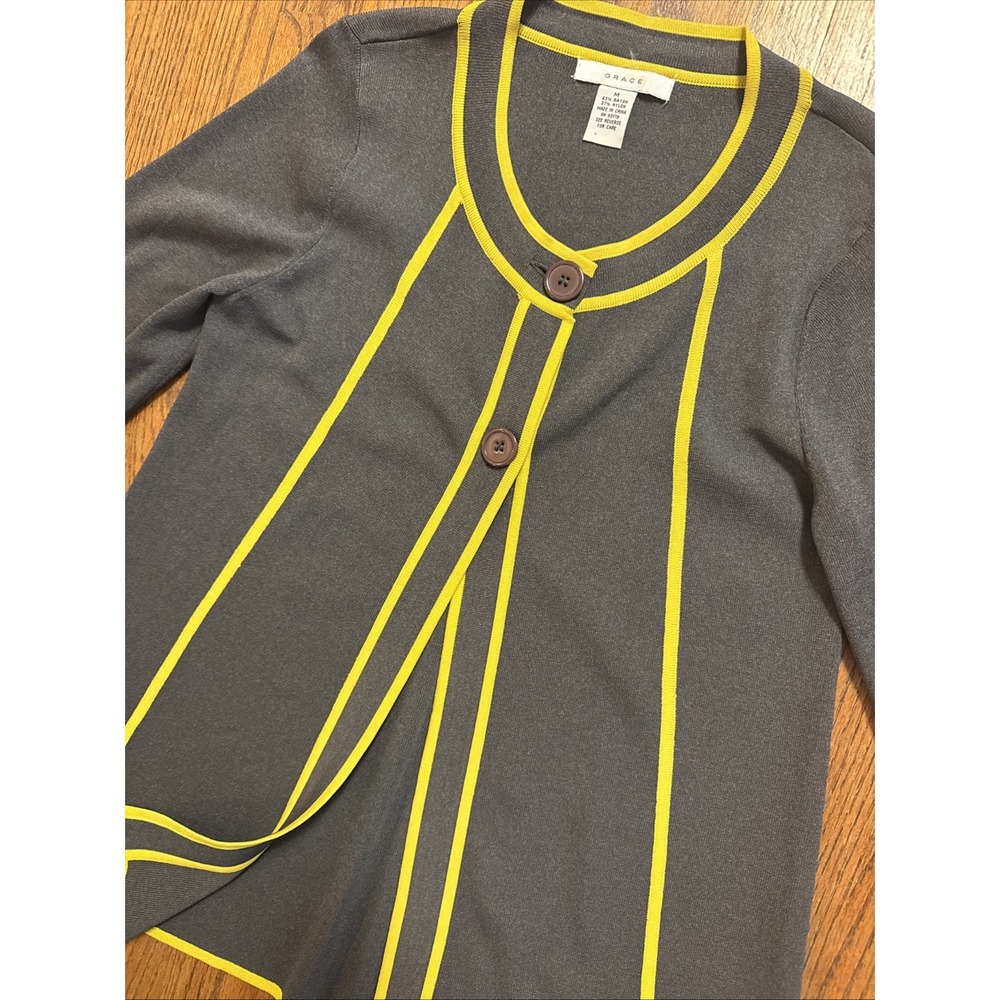 1960s Grace Mod Cardigan Retro Sweater In Grey And Mustard‎ Size Medium EUC